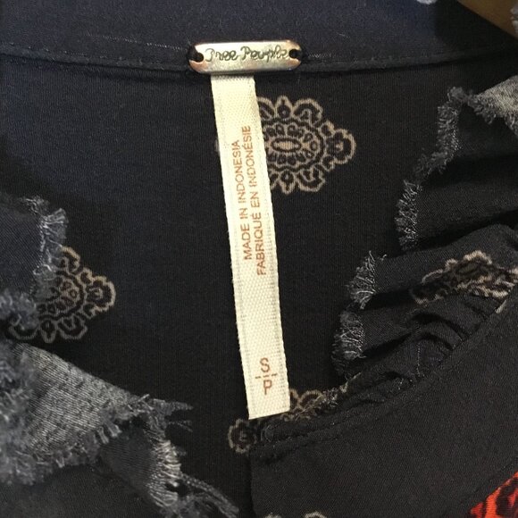 FREE PEOPLE Wishing Well Border Boho Button Blouse Midnight Rust S/P Festival - Picture 5 of 8